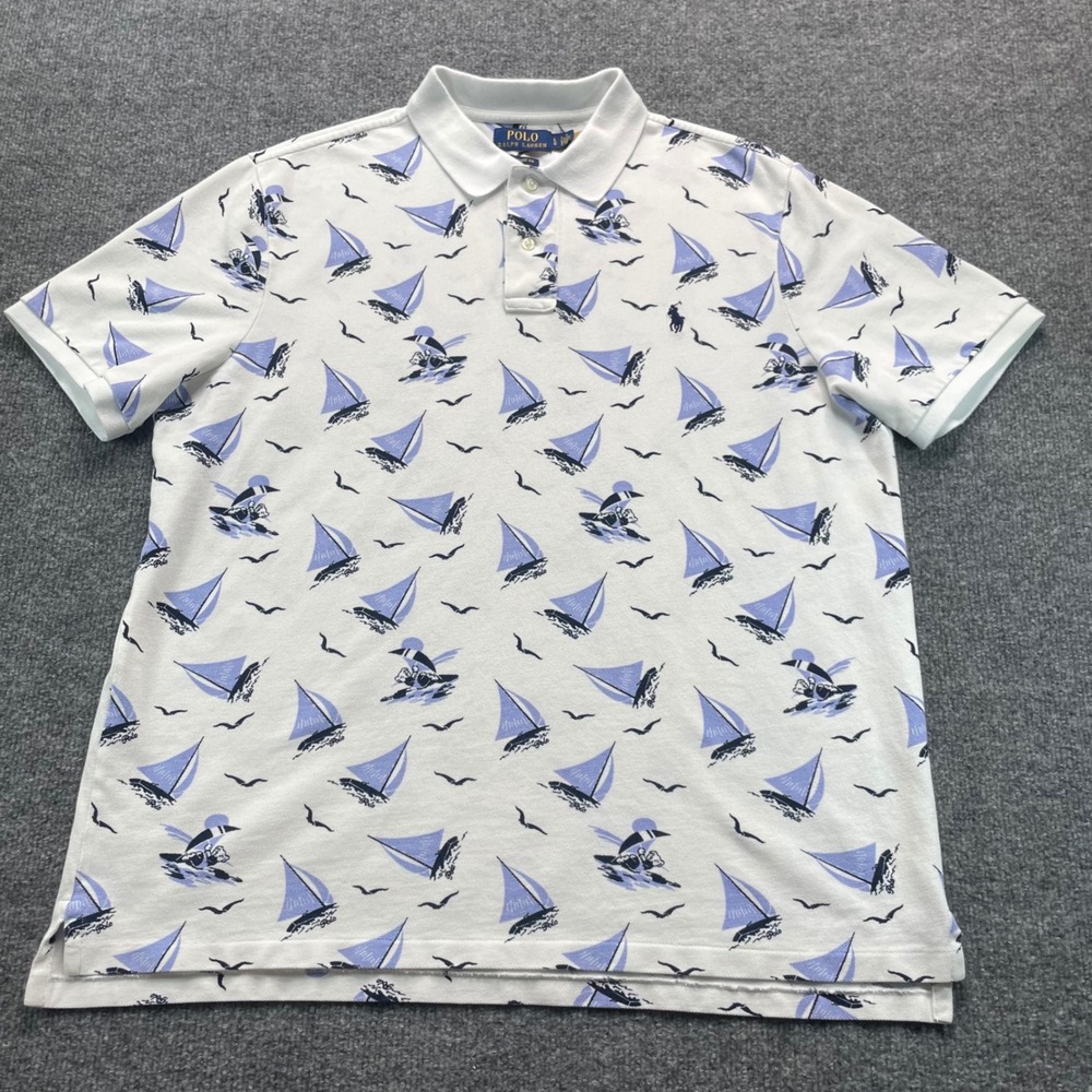 Polo Ralph Lauren Polo Shirt Men's L White Sailboat Nautical Classic Fit